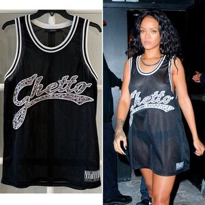 Joyrich Mesh Unisex ‘Ghetto’ Rhinestone Embroidered Tank Top *SEEN ON RIHANNA*
